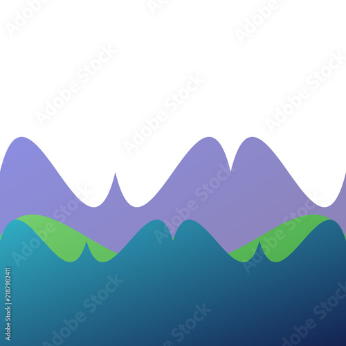 Rolling mountain peaks in deep blue and green gradient layers for modern minimalist backgrounds