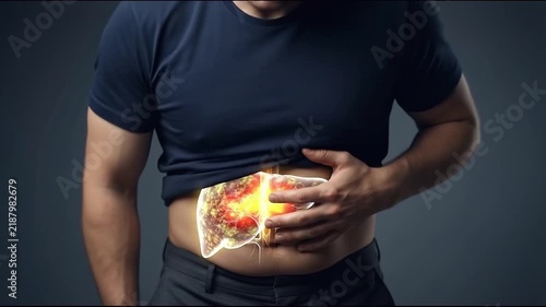 Man Abdominal Pain, Fatty Liver, Visceral Fat, Stomach and Abdomen Health Concern in Overweight Male with Metabolic Risk and Medical Wellness Illustration for SEO Search