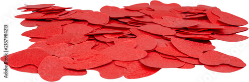 Quadro su tela Pile of scattered red heart shaped paper confetti romantic valentine love party