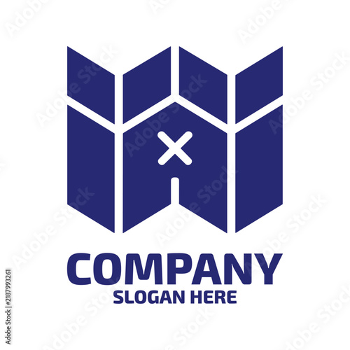 Abstract w letter logo design with map and location pin icon