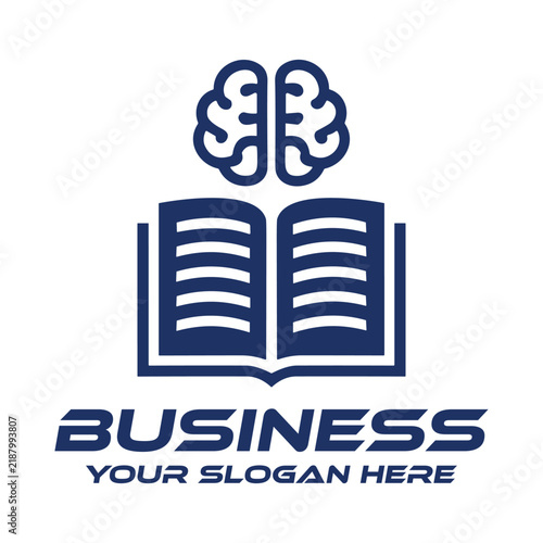 Brain and open book icon logo design for education and business