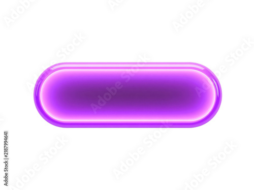 Glossy purple pill shaped button with a glowing neon border isolated on a white background
