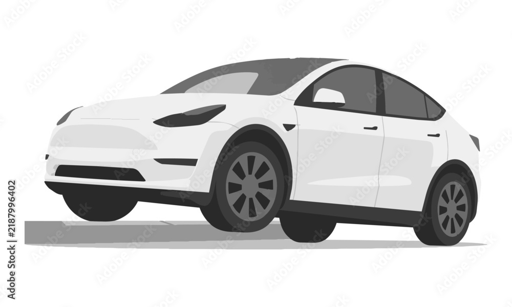 Fototapeta premium Compact electric vehicle climbing a curb in a bold flat graphic style isolated on white, modern transportation concept