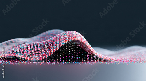 abstract 3D waves made of colorful pixels and data particles, generative technology background, dark backdrop