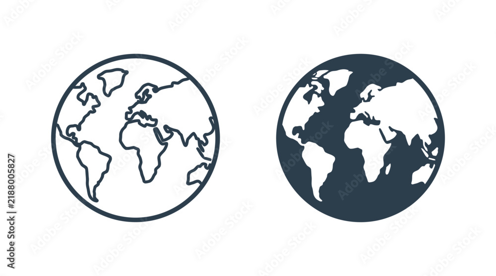 Obraz premium Minimalist earth globe icons featuring dark outlines and solid fills set against a soft pink background