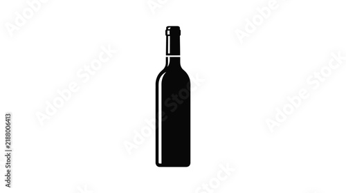 Elegant wine bottle silhouette icon featuring minimalist black shape design 