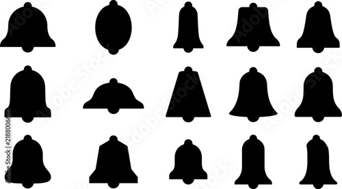 A collection of various bell silhouettes isolated on a white background representing different shapes and styles for design projects and holiday graphic elements