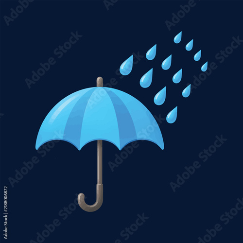 Glossy Blue Umbrella in Rain