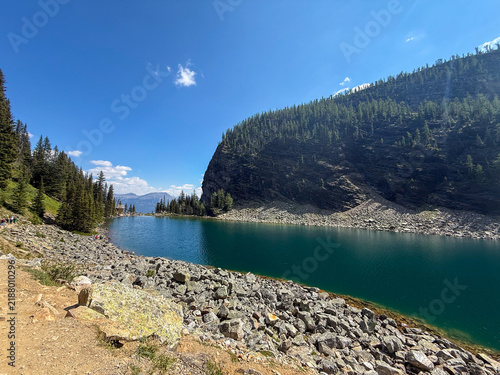 Lake Agnes turquoise alpine lake on Big Beehive hike, Banff National Park Alberta