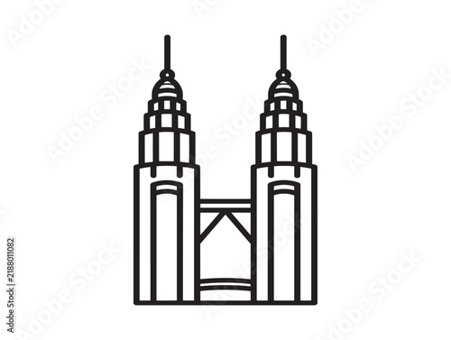Minimalist twin skyscraper line art icon for urban architecture and cityscape design elements