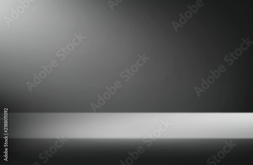 Empty black colors studio room background Space for selling products, backdrop, wallpaper, background, text. Empty Room Studio with table. Vector illustration.