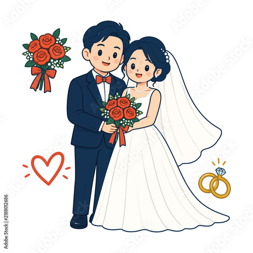 Adorable Wedding Couple with Bouquet