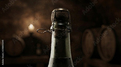 Champagne bottle cork in a wine cellar