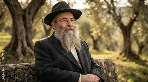 Orthodox Jewish man sitting in nature