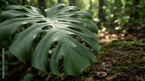 Monstera leaf in a tropical forest
