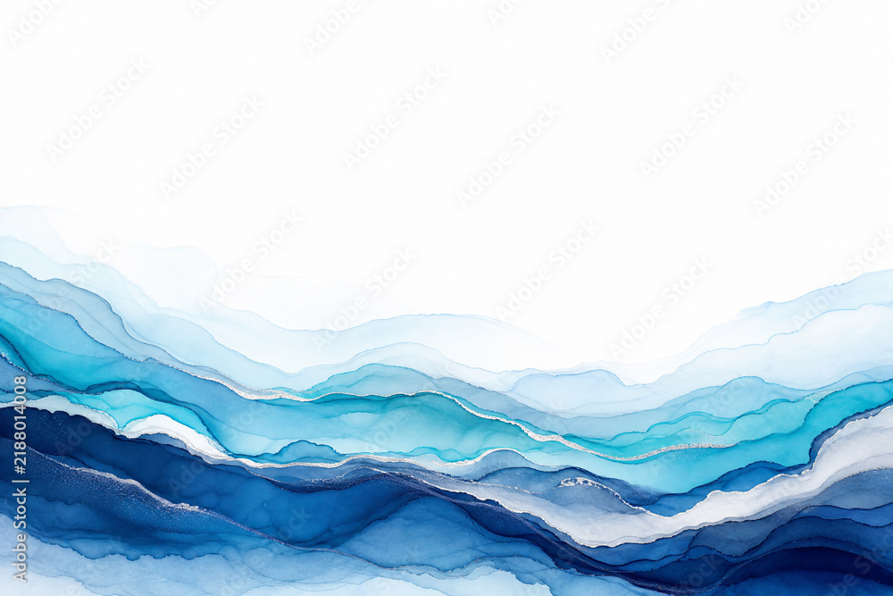 Fototapeta premium Cyan Ink Tide Abstract Background with Copy Space
