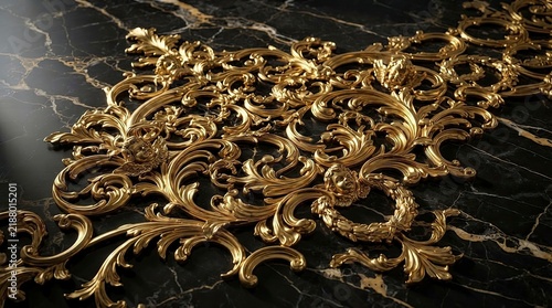 Gold baroque ornament on dark marble background
