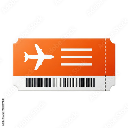 Orange ticket with airplane and barcode design
