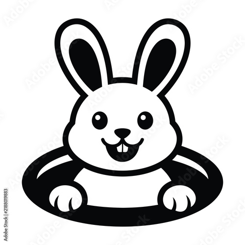Cute cartoon rabbit head illustration black and white drawing bunny face icon