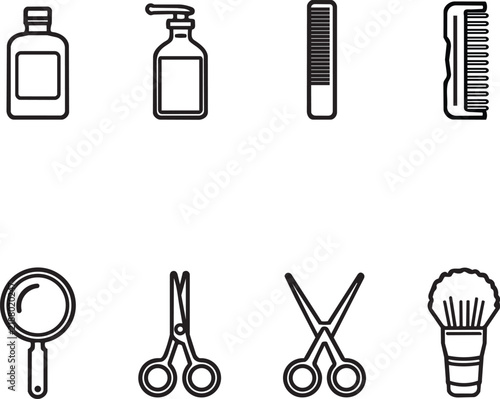 Grooming Barber and Hair Styling Line Icon Set