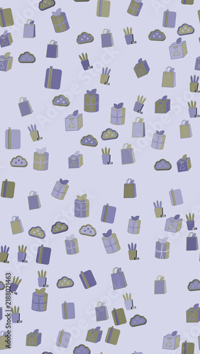 Pattern of Gifts, Shopping Bags, Pencils, and Clouds