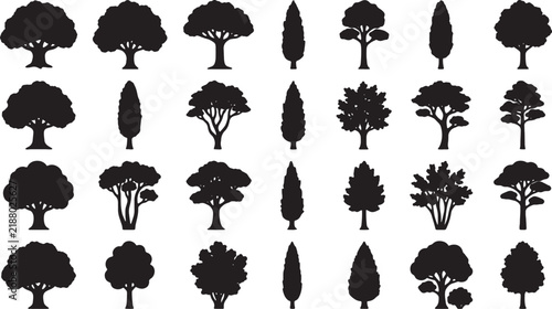 Premium Tree Silhouette Icon Collection With Forest Woodland Nature Plant Botanical Landscape And Environmental Tree Designs For Eco Friendly Projects