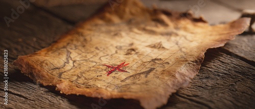 Fototapeta Ancient map on weathered parchment paper.
