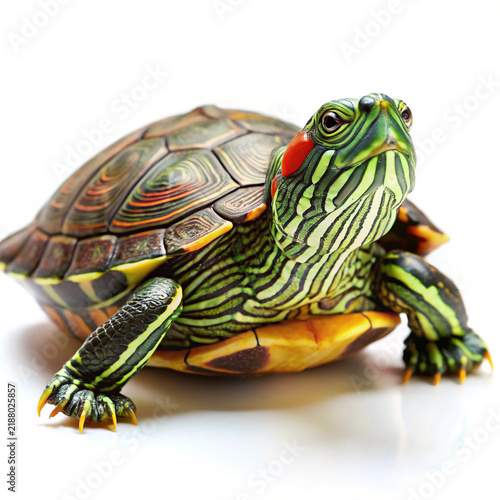 realistic red eared slider turtle on white background