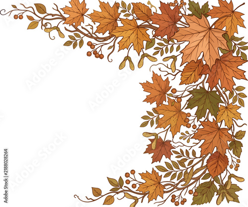 Thanksgiving Autumn Maple Leaves Corner Frame Vector Illustration