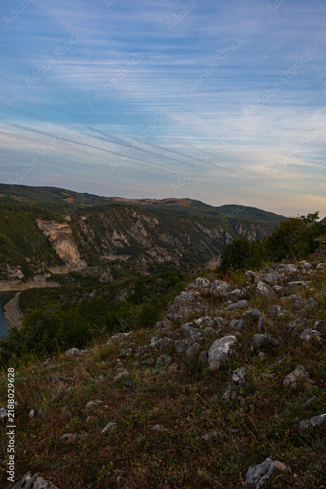 Fototapeta premium Sunrise landscape in Uvac Canyon Serbia