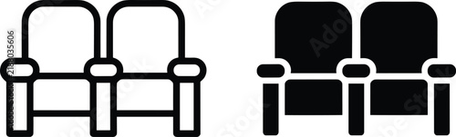 Cinema Theater Seats Icon Set Featuring Outline And Silhouette Style Movie Hall Armchair Vector Graphic Elements Design