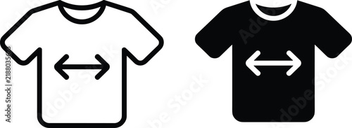 T-Shirt Size Width Measurement Icon Set Featuring Outline And Silhouette Style Apparel Fit Vector Graphic Elements Design