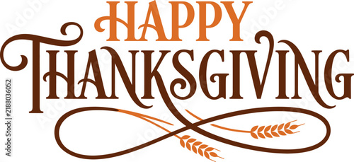 Happy Thanksgiving Vintage Calligraphy Swirl Wheat Lettering Vector Illustration