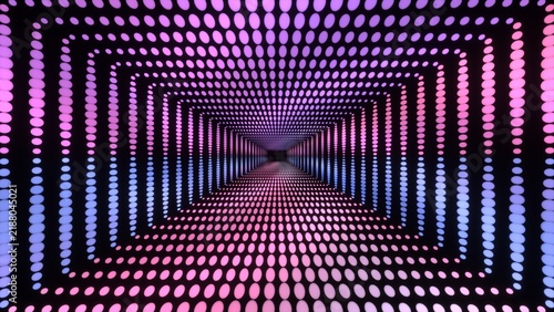 Pink purple blue glowing dot rectangular tunnel space