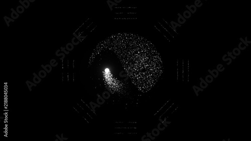 White particles Bagua Tai Chi pattern on black background