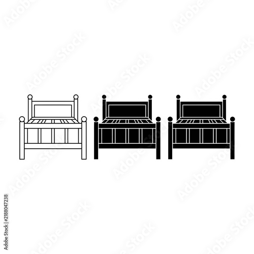 Obraz na plátne Bed Icon Set With Outline And Solid Style Symbols