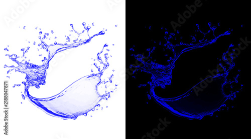 Canvastavla Dynamic blue water splash illustration, liquid crown with droplets on white and