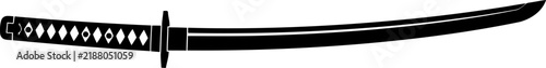 Black silhouette of a traditional japanese katana sword Vector