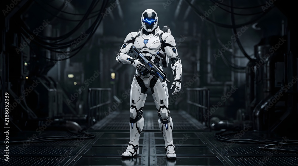 Fototapeta premium Futuristic soldier in white tactical armor