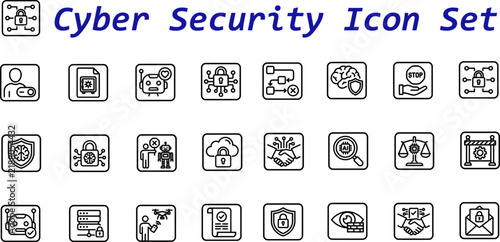 A comprehensive collection of hand drawn cyber security icons representing digital protection data privacy and internet safety technology concepts