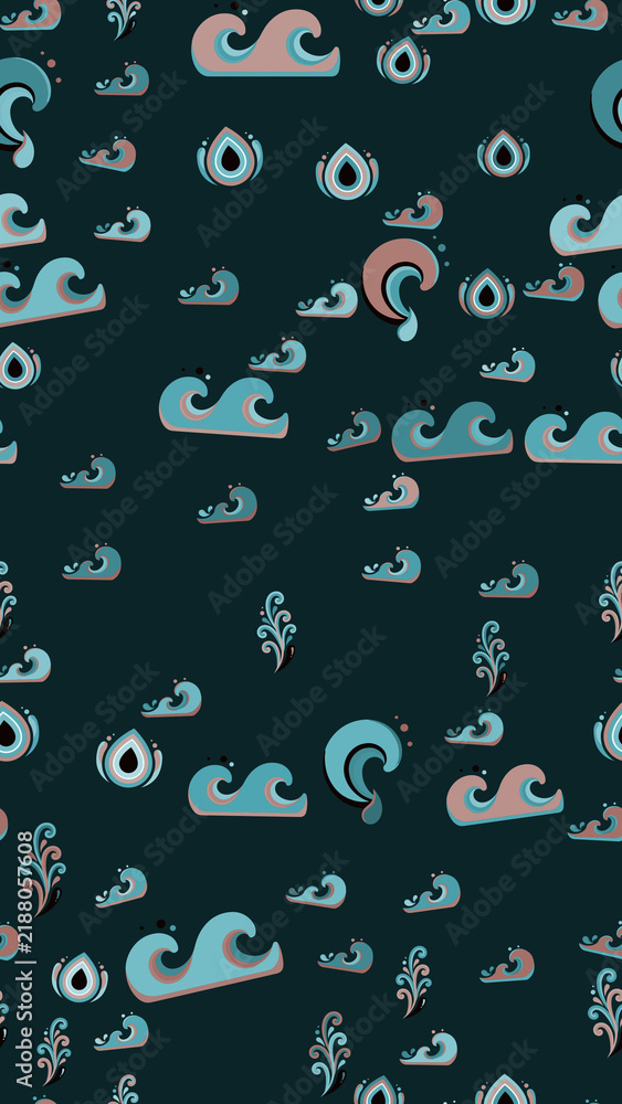 Fototapeta premium Stylized waves and droplet pattern