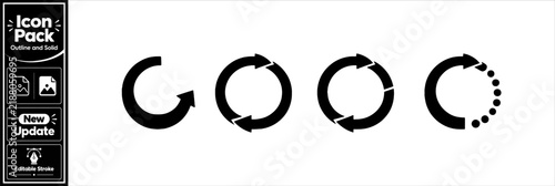 Loading circular arrows black icons set featuring rotation symbols for web ui interfaces. Minimalist update icon pack