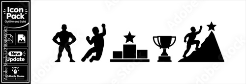 Achievement and success black solid glyph icon pack for business and personal goals. Minimalist update icon pack