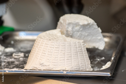 Bild auf Leinwand Fresh Ricotta, Italian whey cheese made from sheep, cow, goat, or Italian water