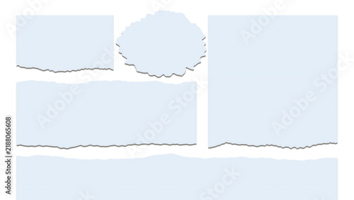 Set of torn paper pieces with rough edges isolated on transparent background