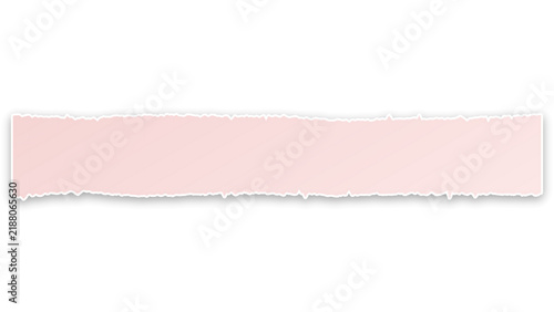 Single long pink torn paper strip isolated on transparent background