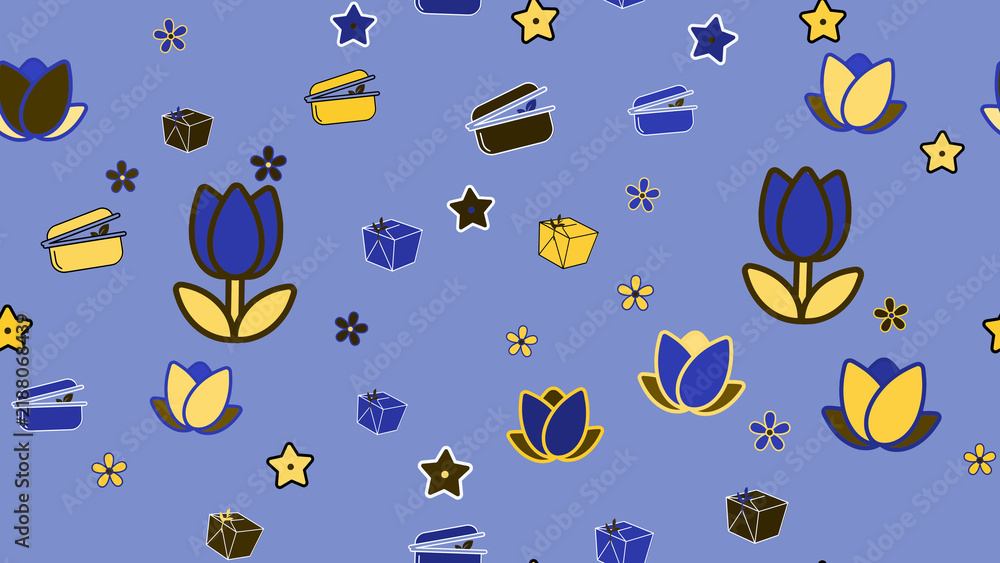 Stylized floral and gift box seamless pattern