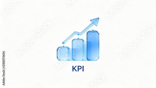 Translucent Blue 3D Kpi Icon Isolated on White Background
