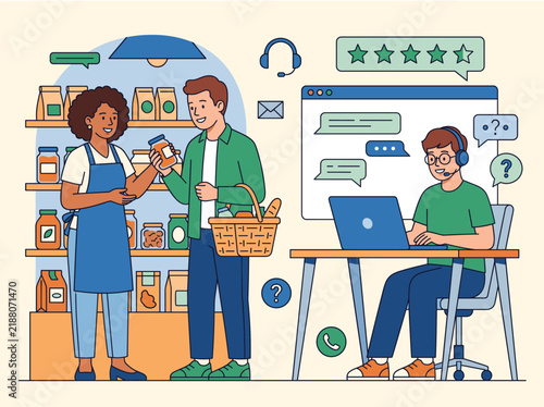 vector illustration focused on customer service for a local small business