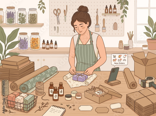 vector illustration of a small handmade soap and natural skincare business